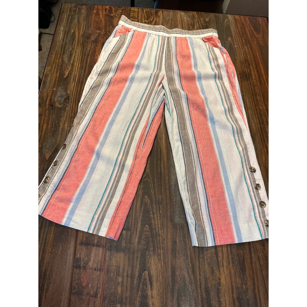 Land‎ 'n Sea Linen Capri XL Striped Button Cropped Pants